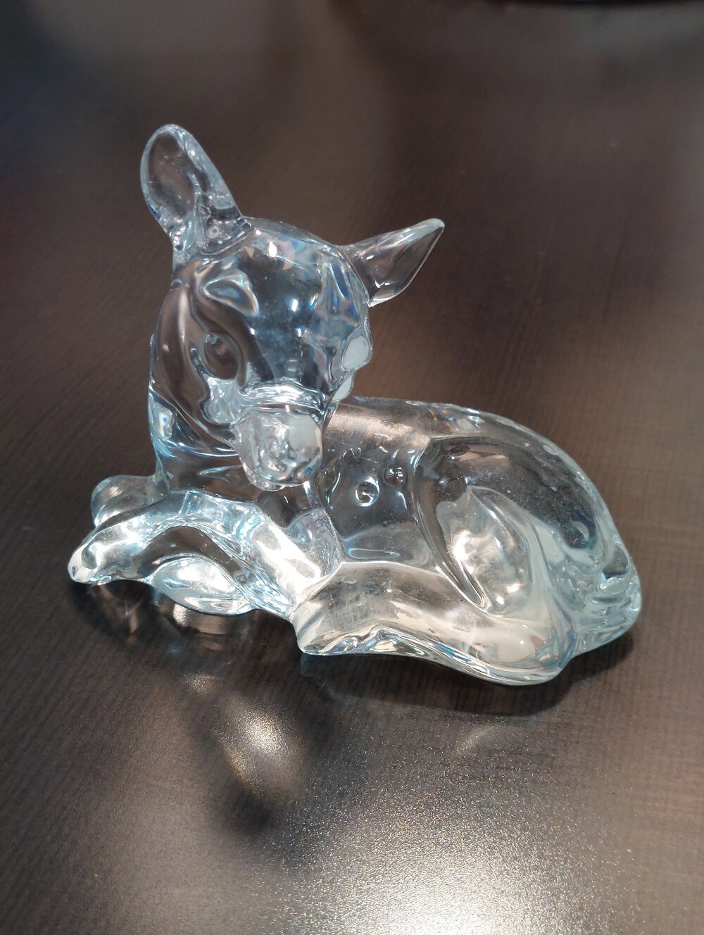Clear Glass Deer Fawn Laying Down Figurine Resting Fawn Paperweight 3 1/2"